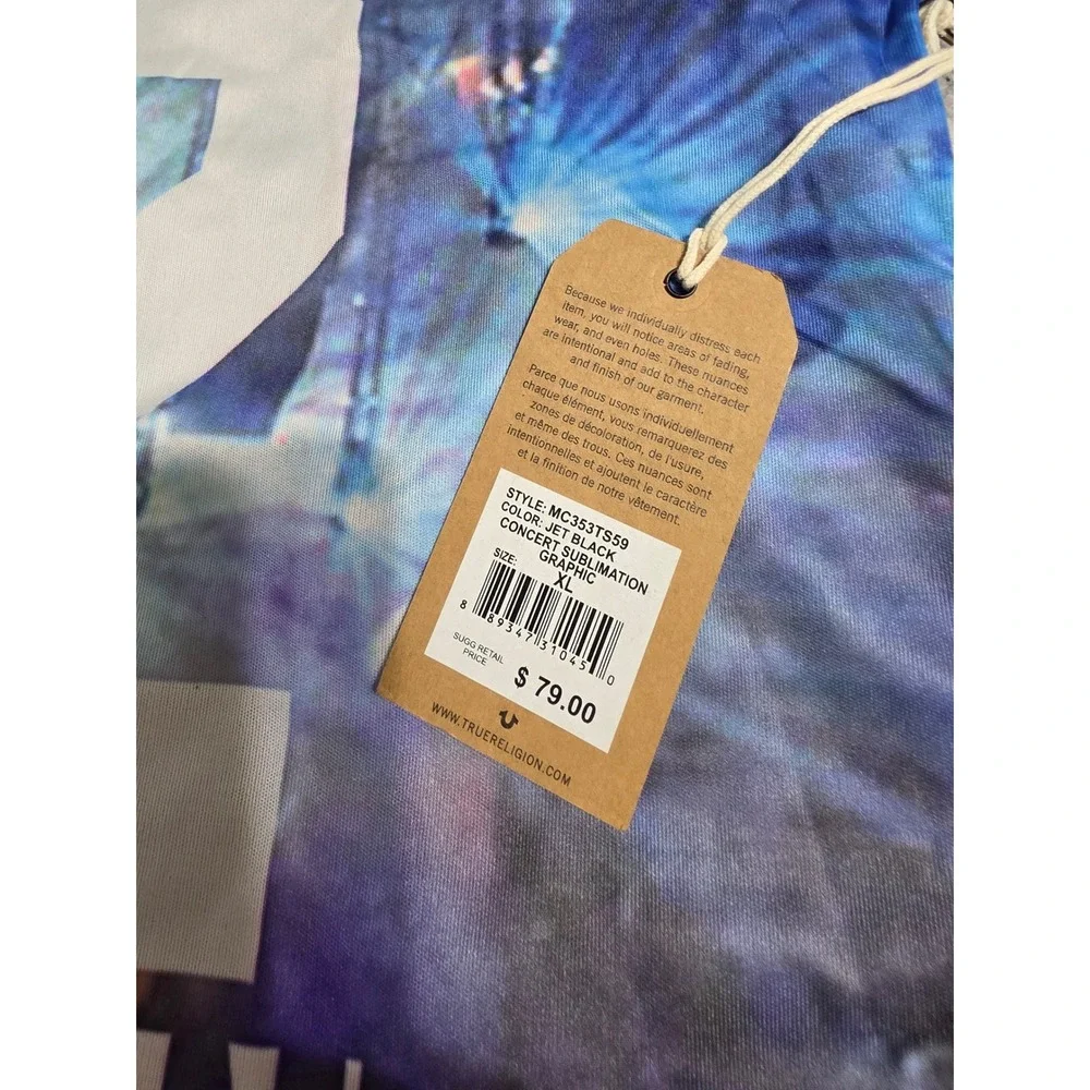 True Religion Mens Concert Sublimation Graphic Tee Jet Black XL MC353TS59
